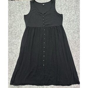 Frye Women's Sleeveless Easy Button Front Midi Dress Black Loose Fit - Size XXL